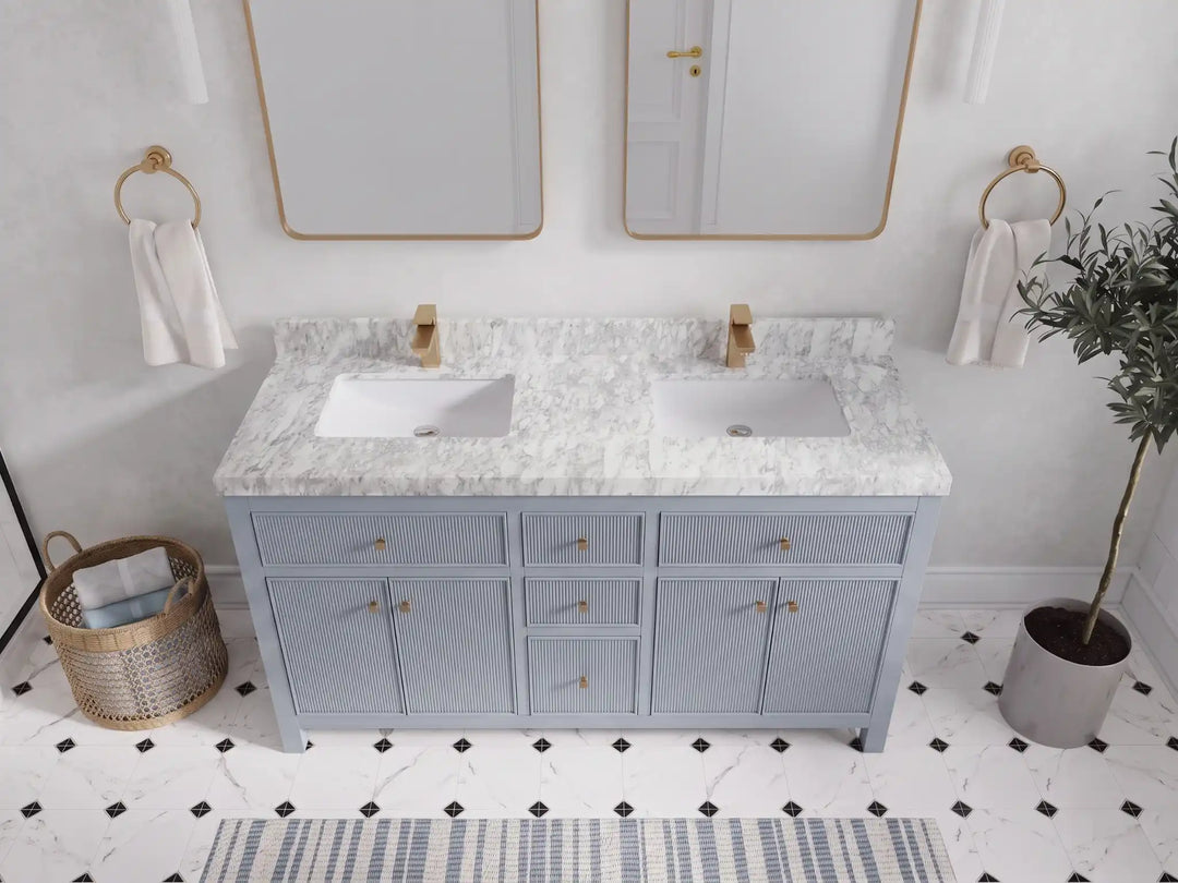 Sonoma 60 in W x 22 in D Free Standing Reeded Double Sink Bathroom Vanity | 
              
                Blue Heather
                
                  
             - SON_BLU_WHQZ_60D - photo №12