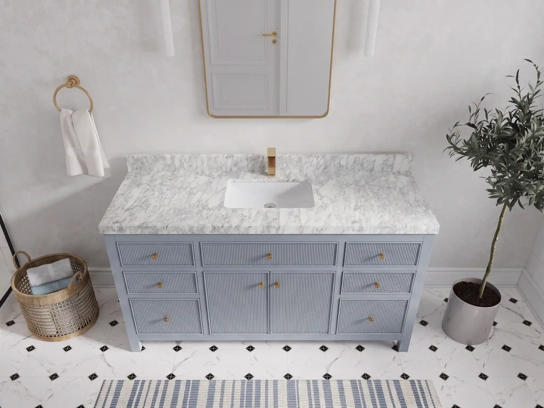 Sonoma 60 in W x 22 in D Free Standing Reeded Single Sink Bathroom Vanity | 
              
                Blue Heather
                
                  
             - SON_BLU_WHQZ_60S - photo №12