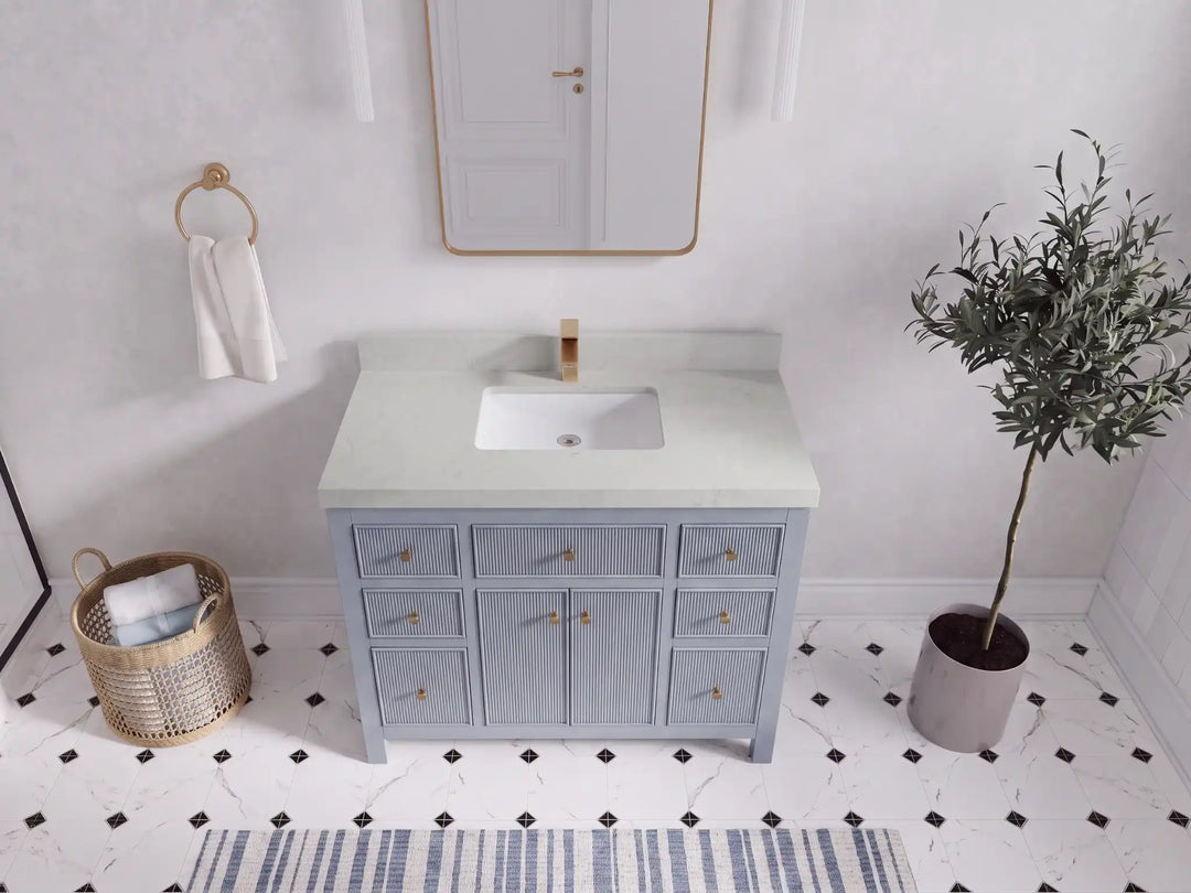 Sonoma 42 in W x 22 in D Free Standing Reeded Single Sink Bathroom Vanity | 
              
                Blue Heather
                
                  
             - SON_BLU_WHQZ_42 - photo №12