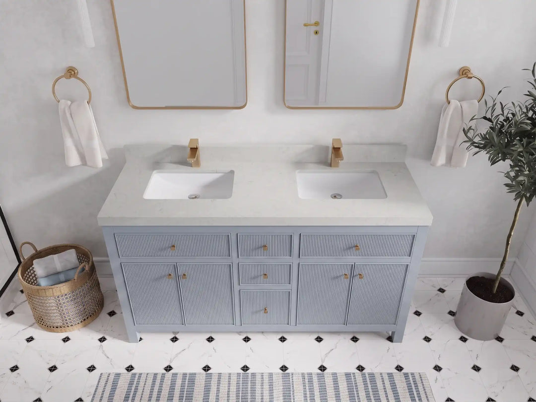 Sonoma 60 in W x 22 in D Free Standing Reeded Double Sink Bathroom Vanity | 
              
                Blue Heather
                
                  
             - SON_BLU_WHQZ_60D - photo №13