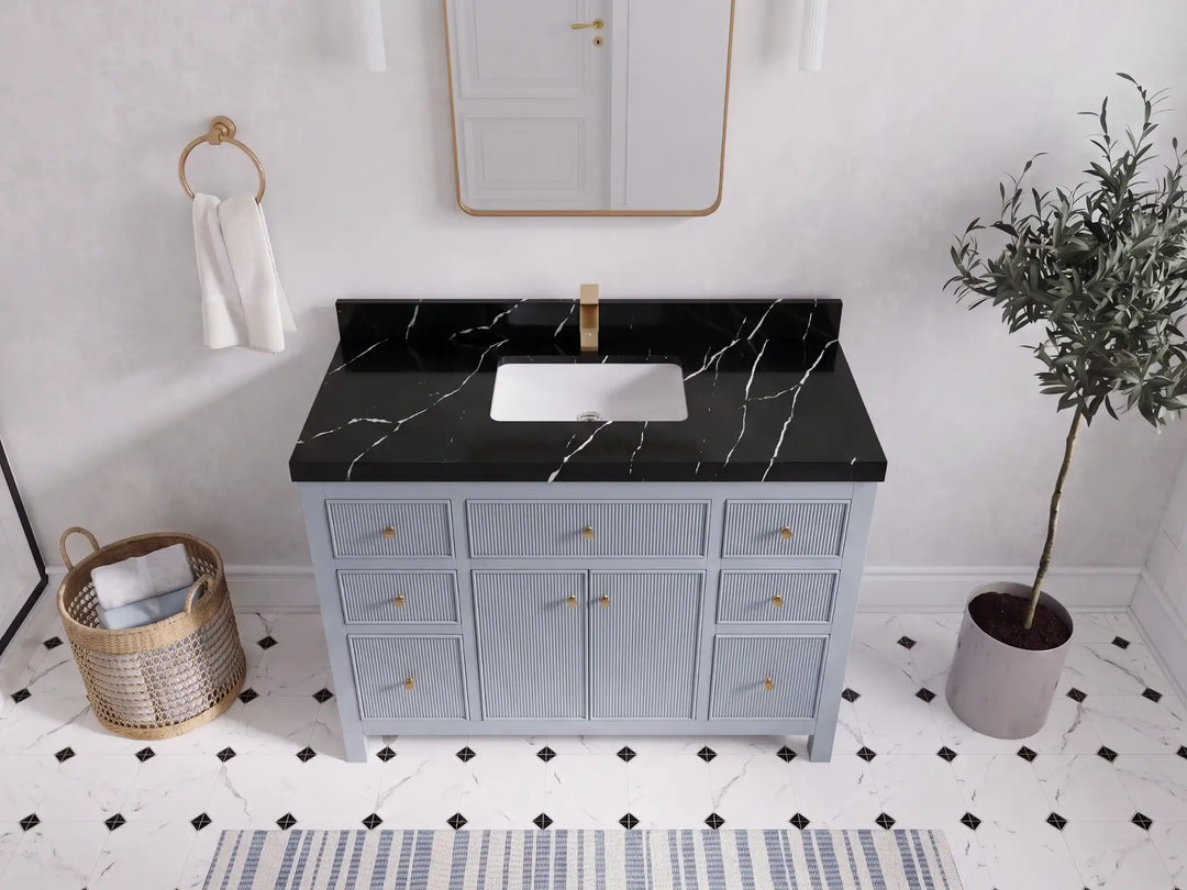 Sonoma 48 in W x 22 in D Free Standing Reeded Single Sink Bathroom Vanity | 
              
                Blue Heather
                
                  
             - SON_BLU_WHQZ_48S - photo №6