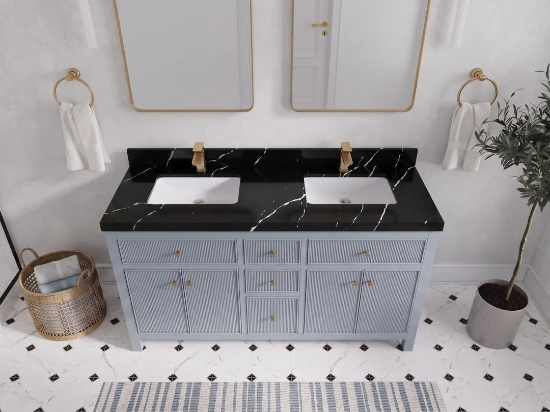 Sonoma 60 in W x 22 in D Free Standing Reeded Double Sink Bathroom Vanity | 
              
                Blue Heather
                
                  
             - SON_BLU_WHQZ_60D - photo №6