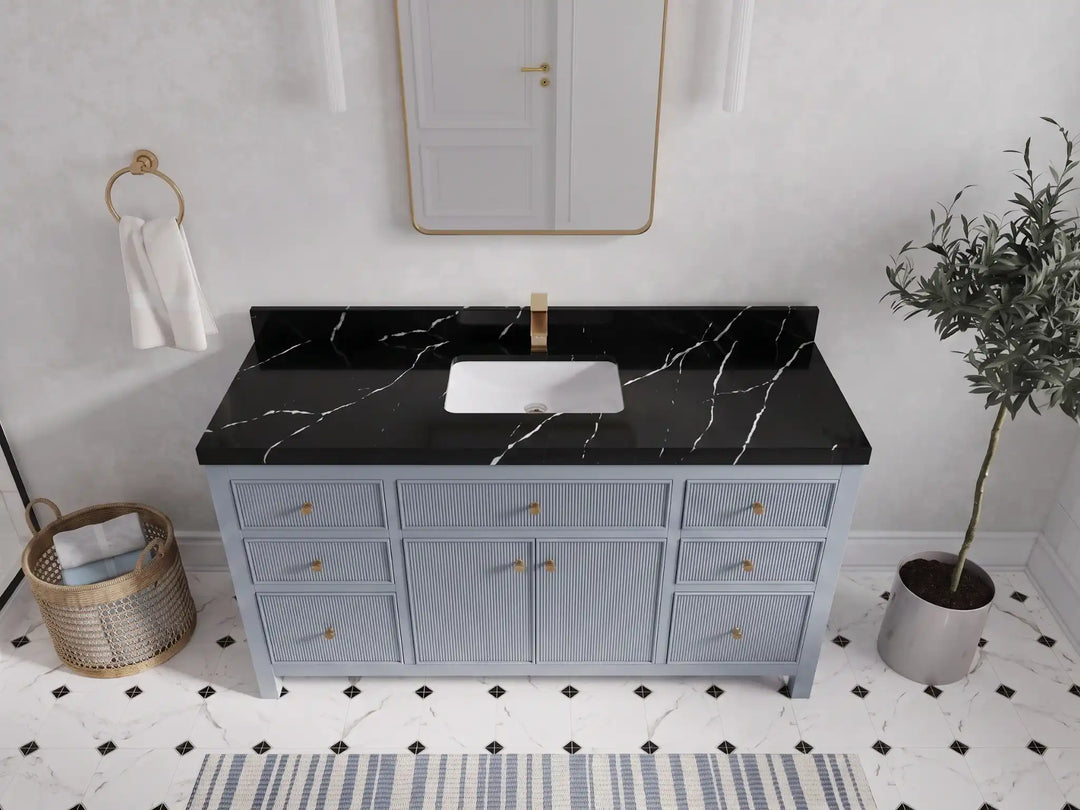 Sonoma 60 in W x 22 in D Free Standing Reeded Single Sink Bathroom Vanity | 
              
                Blue Heather
                
                  
             - SON_BLU_WHQZ_60S - photo №6