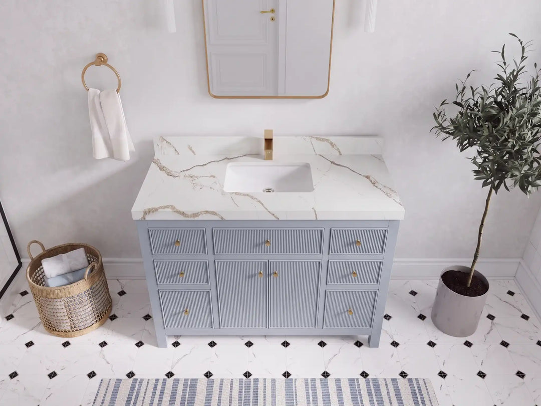 Sonoma 48 in W x 22 in D Free Standing Reeded Single Sink Bathroom Vanity | 
              
                Blue Heather
                
                  
             - SON_BLU_WHQZ_48S - photo №7
