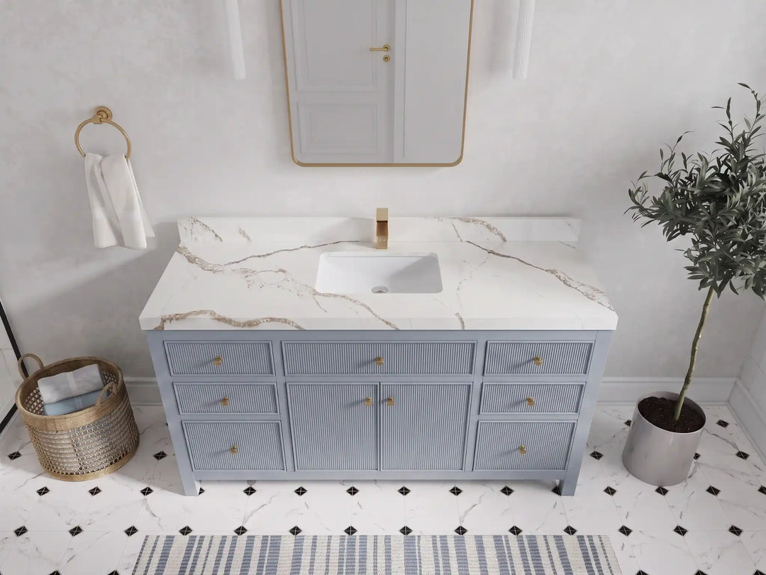 Sonoma 60 in W x 22 in D Free Standing Reeded Single Sink Bathroom Vanity | 
              
                Blue Heather
                
                  
             - SON_BLU_WHQZ_60S - photo №7