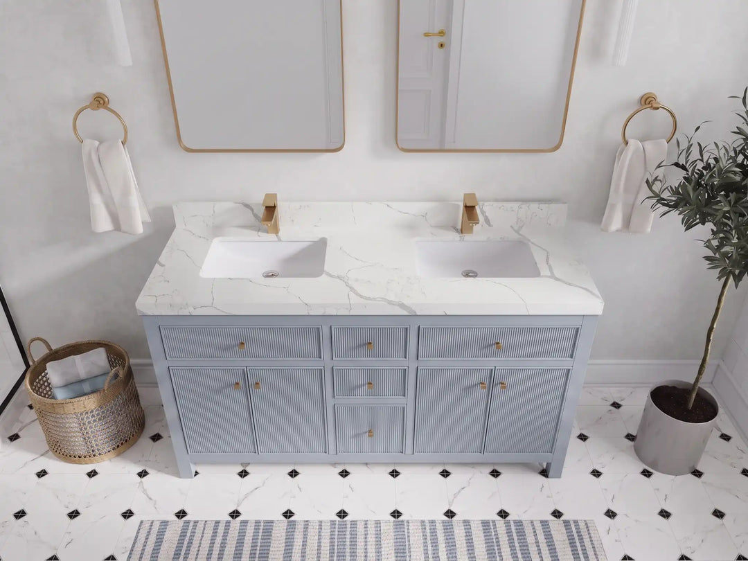 Sonoma 60 in W x 22 in D Free Standing Reeded Double Sink Bathroom Vanity | 
              
                Blue Heather
                
                  
             - SON_BLU_WHQZ_60D - photo №8