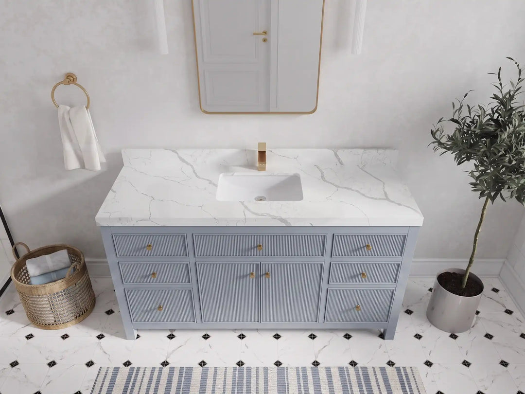 Sonoma 60 in W x 22 in D Free Standing Reeded Single Sink Bathroom Vanity | 
              
                Blue Heather
                
                  
             - SON_BLU_WHQZ_60S - photo №8