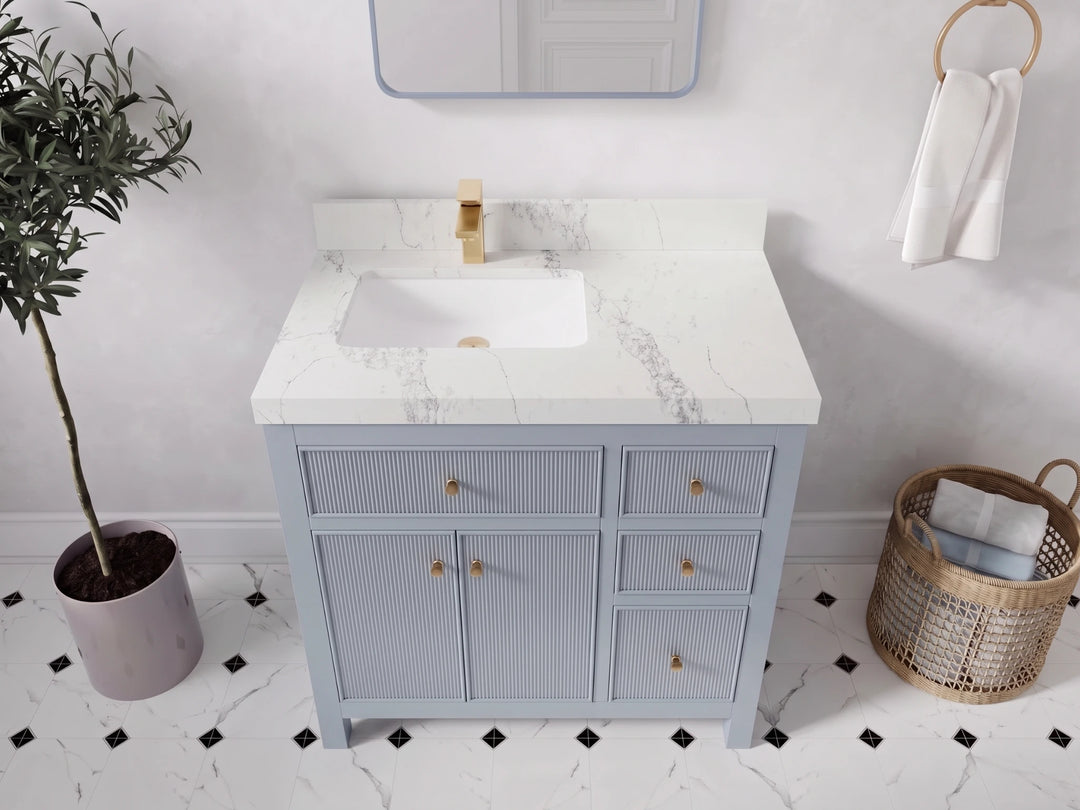 Sonoma 36 in. W x 22 in. D Left Offset Sink Bathroom Vanity | 
              
                Blue Heather
                
                  
             - SON_BLU_WHQZ_36L - photo №9