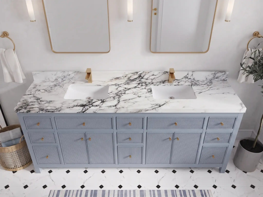 Sonoma 84 in W x 22 in D Free Standing Reeded Double Sink Bathroom Vanity | 
              
                Blue Heather
                
                  
             - SON_BLU_WHQZ_84D - photo №32