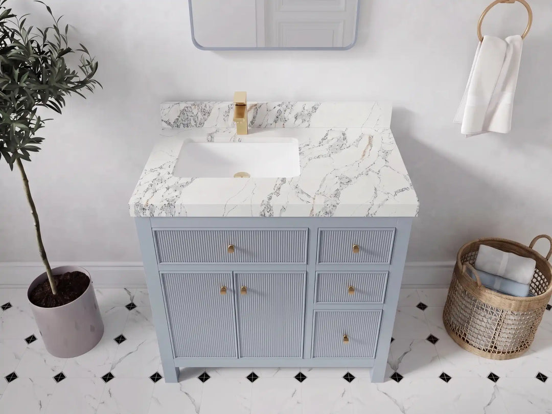 Sonoma 36 in. W x 22 in. D Left Offset Sink Bathroom Vanity | 
              
                Blue Heather
                
                  
             - SON_BLU_WHQZ_36L - photo №10