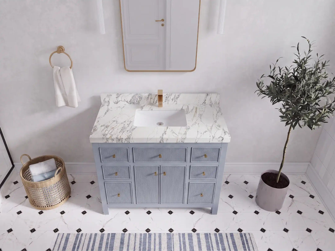 Sonoma 42 in W x 22 in D Free Standing Reeded Single Sink Bathroom Vanity | 
              
                Blue Heather
                
                  
             - SON_BLU_WHQZ_42 - photo №9