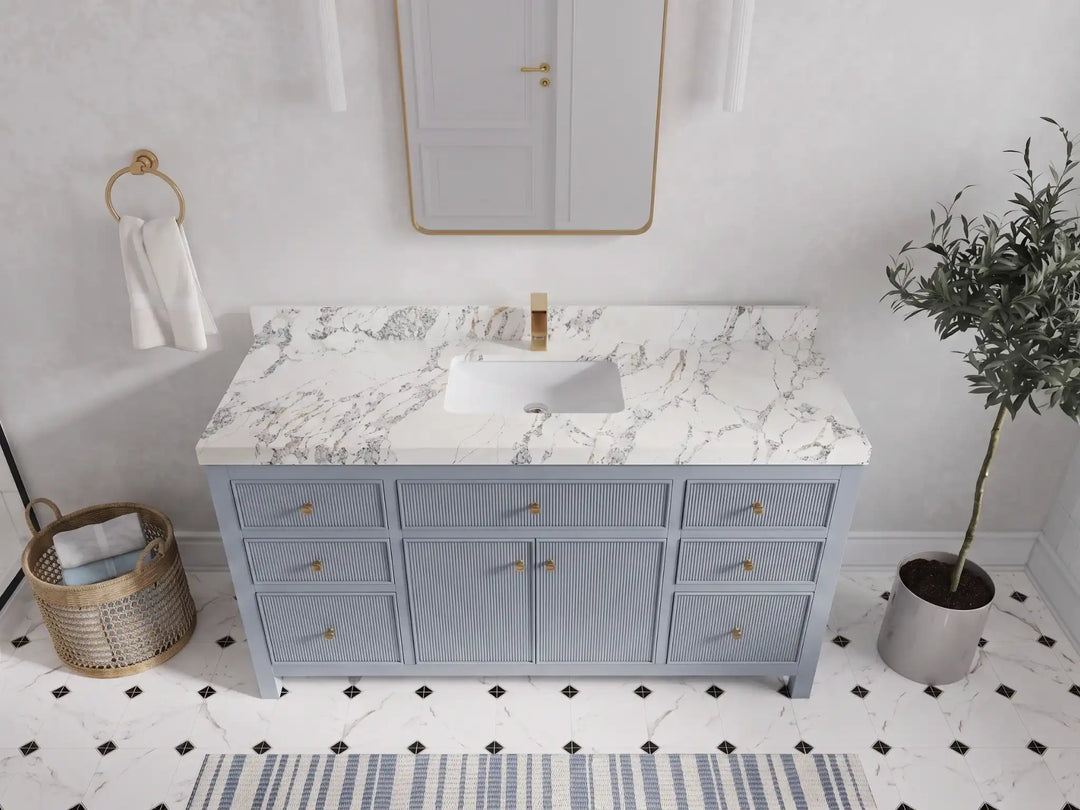 Sonoma 60 in W x 22 in D Free Standing Reeded Single Sink Bathroom Vanity | 
              
                Blue Heather
                
                  
             - SON_BLU_WHQZ_60S - photo №10