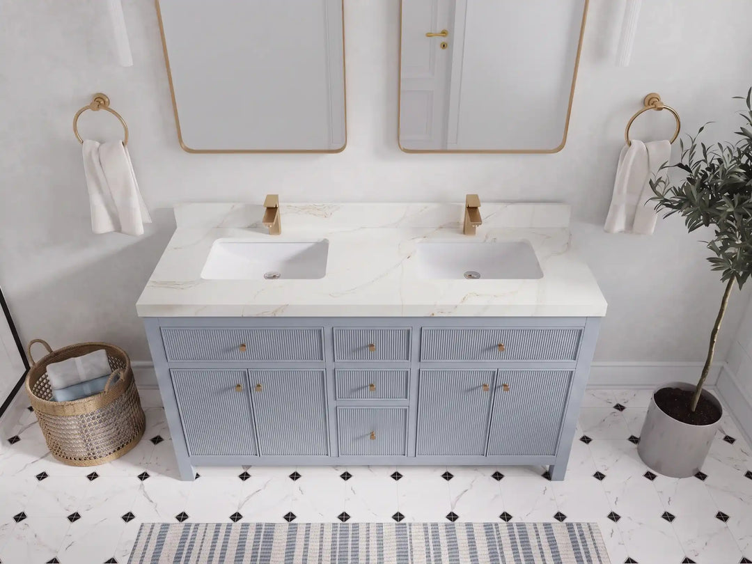 Sonoma 60 in W x 22 in D Free Standing Reeded Double Sink Bathroom Vanity | 
              
                Blue Heather
                
                  
             - SON_BLU_WHQZ_60D - photo №11