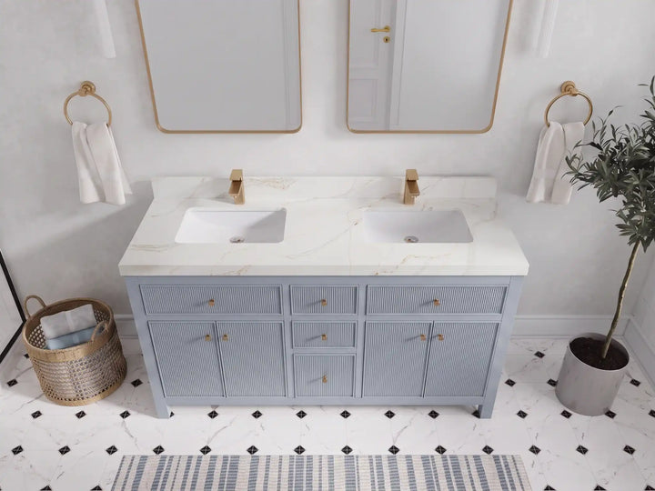Sonoma 60 in W x 22 in D Free Standing Reeded Double Sink Bathroom Vanity - photo 11