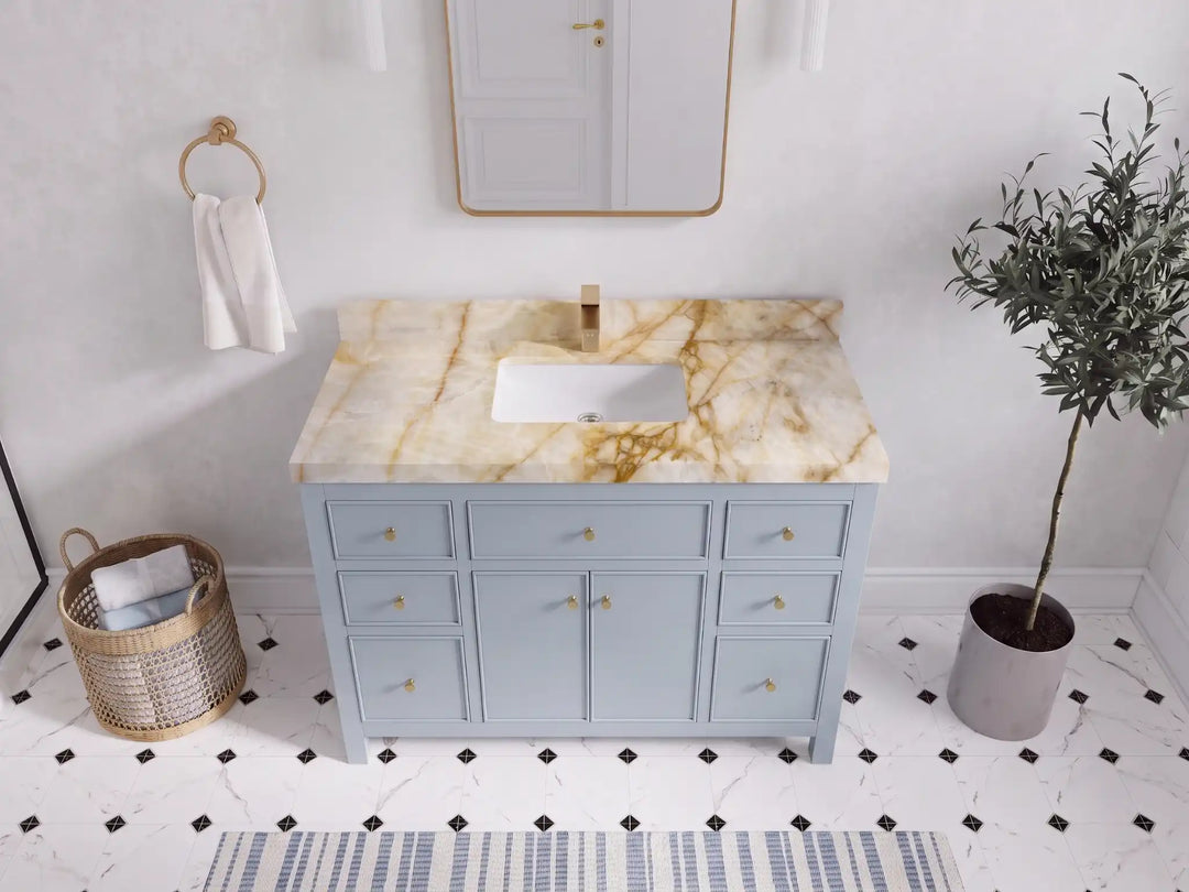 Sonoma 48 in W x 22 in D Free Standing Reeded Single Sink Bathroom Vanity | 
              
                Blue Heather
                
                  
             - SON_BLU_WHQZ_48S - photo №29