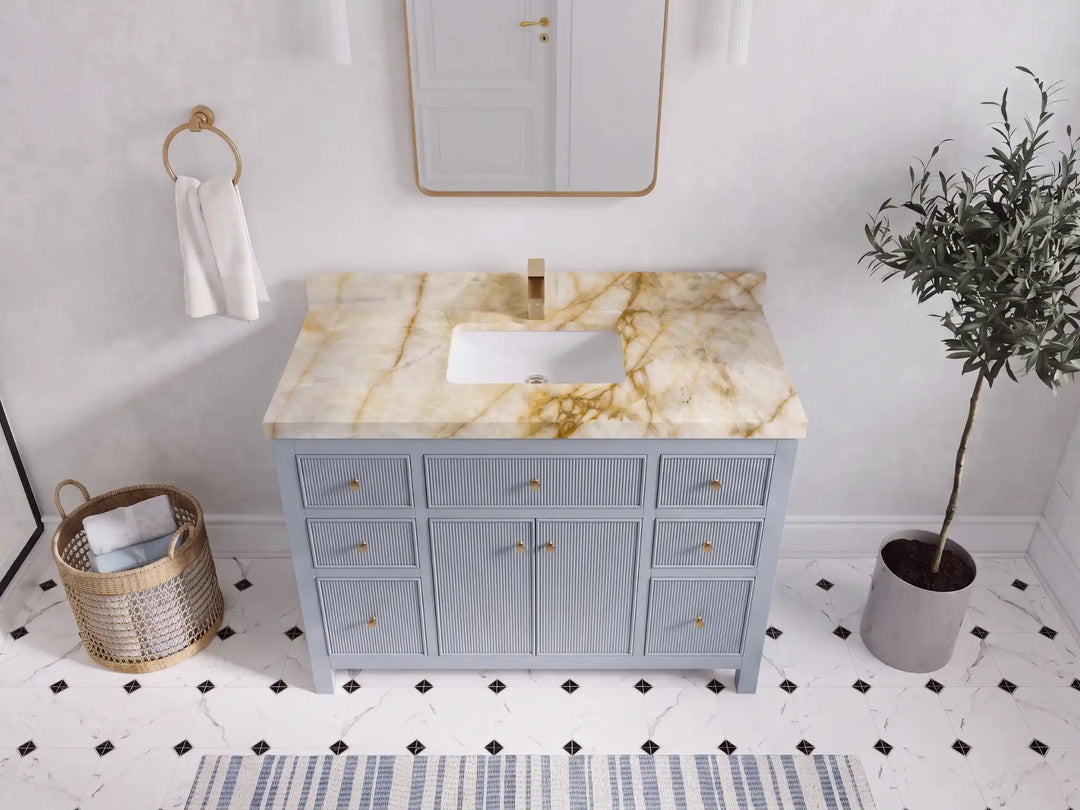 Sonoma 48 in W x 22 in D Free Standing Reeded Single Sink Bathroom Vanity | 
              
                Blue Heather
                
                  
             - SON_BLU_WHQZ_48S - photo №35