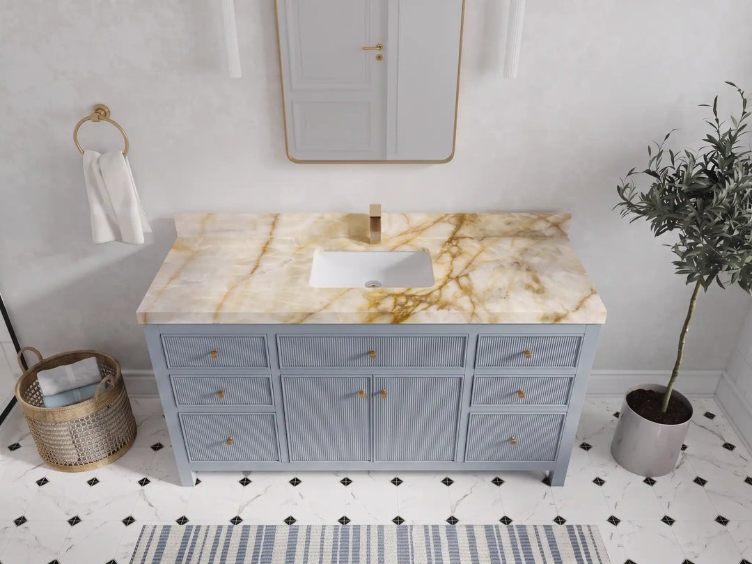 Sonoma 60 in W x 22 in D Free Standing Reeded Single Sink Bathroom Vanity | 
              
                Blue Heather
                
                  
             - SON_BLU_WHQZ_60S - photo №29