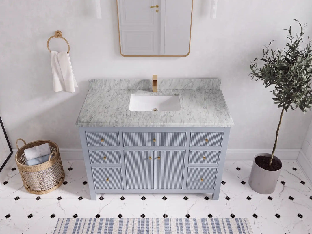 Sonoma 48 in W x 22 in D Free Standing Reeded Single Sink Bathroom Vanity | 
              
                Blue Heather
                
                  
             - SON_BLU_WHQZ_48S - photo №33
