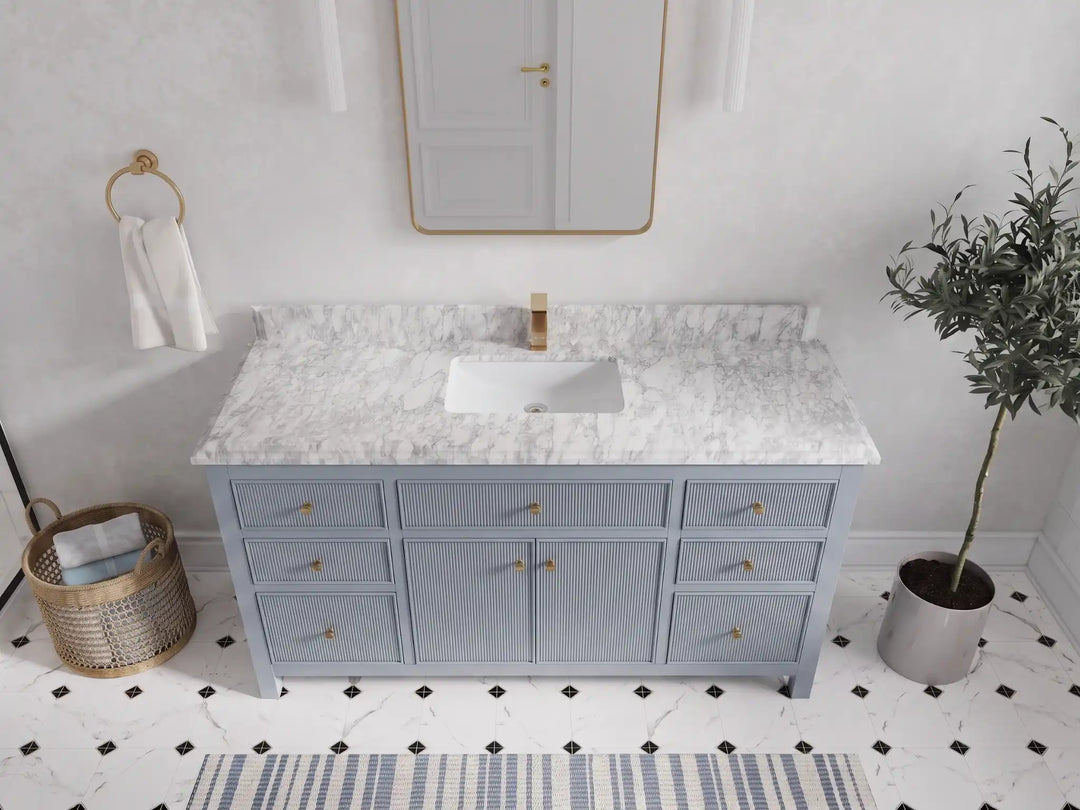 Sonoma 60 in W x 22 in D Free Standing Reeded Single Sink Bathroom Vanity | 
              
                Blue Heather
                
                  
             - SON_BLU_WHQZ_60S - photo №35
