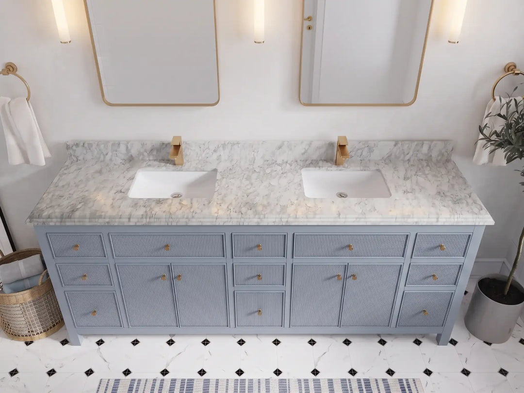 Sonoma 84 in W x 22 in D Free Standing Reeded Double Sink Bathroom Vanity | 
              
                Blue Heather
                
                  
             - SON_BLU_WHQZ_84D - photo №40