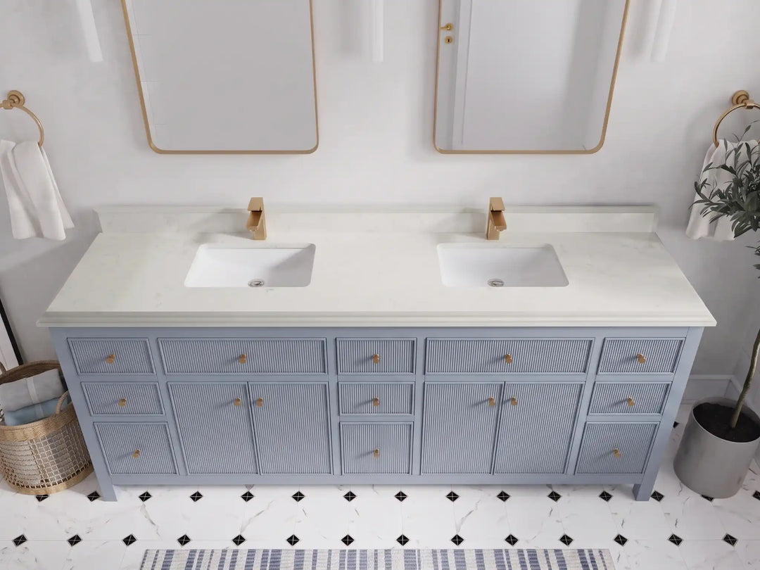 Sonoma 84 in W x 22 in D Free Standing Reeded Double Sink Bathroom Vanity | 
              
                Blue Heather
                
                  
             - SON_BLU_WHQZ_84D - photo №41