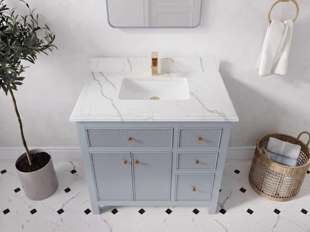 Sonoma 36 in. W x 22 in. D Center Sink Bathroom Vanity | 
              
                Blue Heather
                
                  
             - SON_BLU_WHQZ_36CL - photo №14
