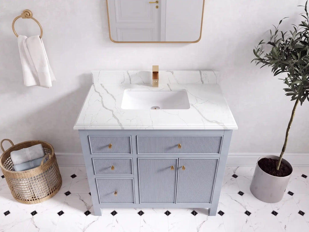 Sonoma 36 in. W x 22 in. D with Center Sink Bathroom Vanity | 
              
                Blue Heather
                
                  
             - SON_BLU_WHQZ_36CR - photo №14