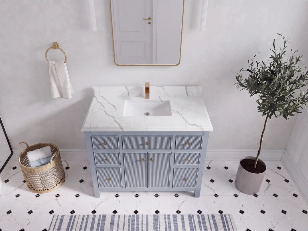 Sonoma 42 in W x 22 in D Free Standing Reeded Single Sink Bathroom Vanity | 
              
                Blue Heather
                
                  
             - SON_BLU_WHQZ_42 - photo №19