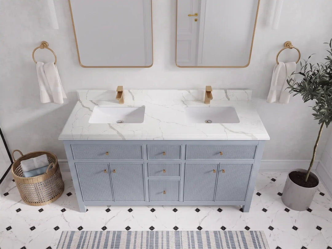 Sonoma 60 in W x 22 in D Free Standing Reeded Double Sink Bathroom Vanity | 
              
                Blue Heather
                
                  
             - SON_BLU_WHQZ_60D - photo №24