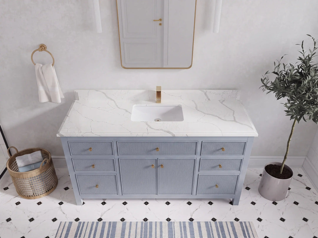 Sonoma 60 in W x 22 in D Free Standing Reeded Single Sink Bathroom Vanity | 
              
                Blue Heather
                
                  
             - SON_BLU_WHQZ_60S - photo №18
