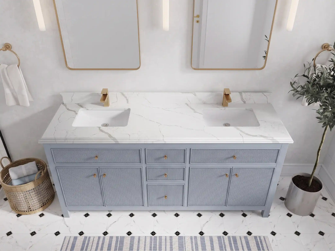 Sonoma 72 in W x 22 in D Free Standing Reeded Double Sink Bathroom Vanity | 
              
                Blue Heather
                
                  
             - SON_BLU_WHQZ_72D - photo №14