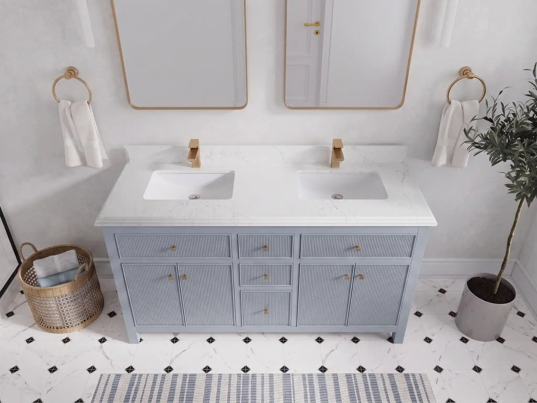 Sonoma 60 in W x 22 in D Free Standing Reeded Double Sink Bathroom Vanity | 
              
                Blue Heather
                
                  
             - SON_BLU_WHQZ_60D - photo №25