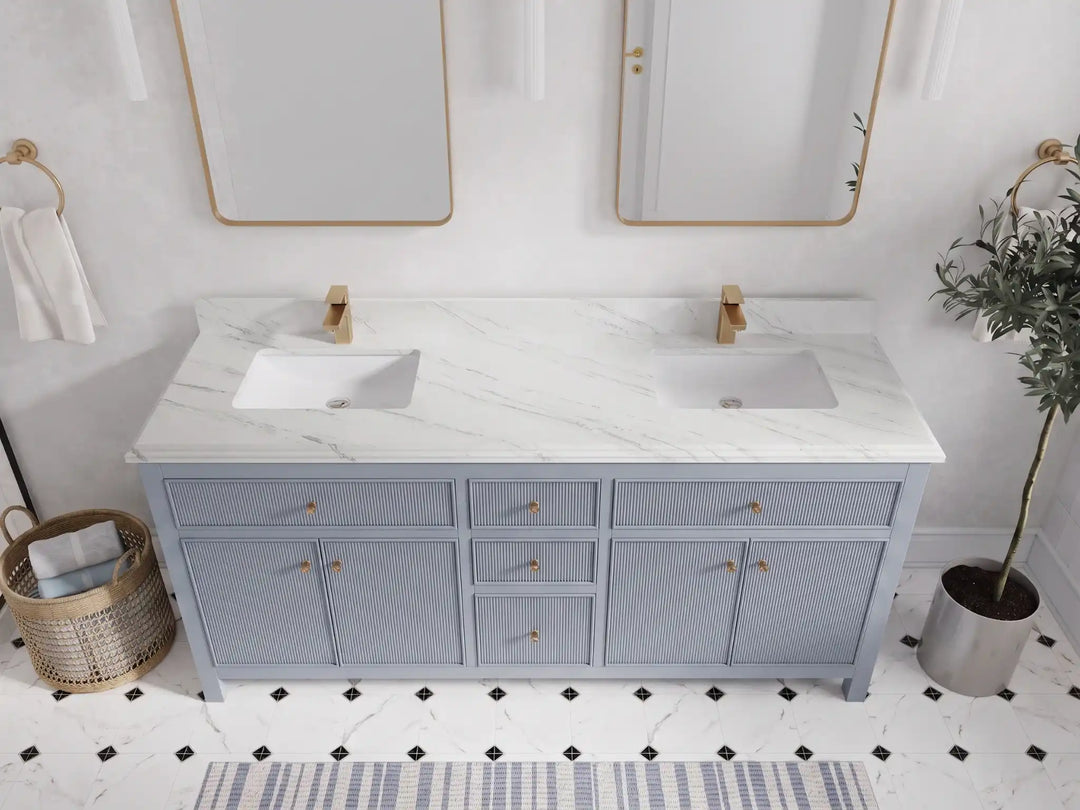 Sonoma 72 in W x 22 in D Free Standing Reeded Double Sink Bathroom Vanity | 
              
                Blue Heather
                
                  
             - SON_BLU_WHQZ_72D - photo №16