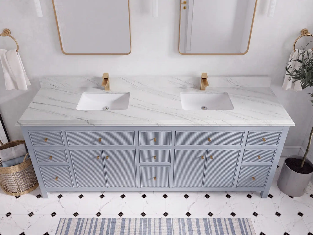 Sonoma 84 in W x 22 in D Free Standing Reeded Double Sink Bathroom Vanity | 
              
                Blue Heather
                
                  
             - SON_BLU_WHQZ_84D - photo №29