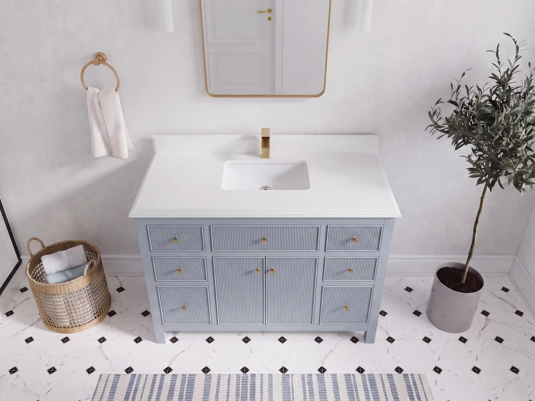 Sonoma 48 in W x 22 in D Free Standing Reeded Single Sink Bathroom Vanity | 
              
                Blue Heather
                
                  
             - SON_BLU_WHQZ_48S - photo №17