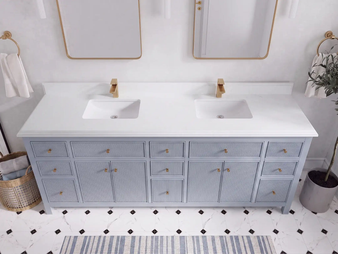 Sonoma 84 in W x 22 in D Free Standing Reeded Double Sink Bathroom Vanity | 
              
                Blue Heather
                
                  
             - SON_BLU_WHQZ_84D - photo №28