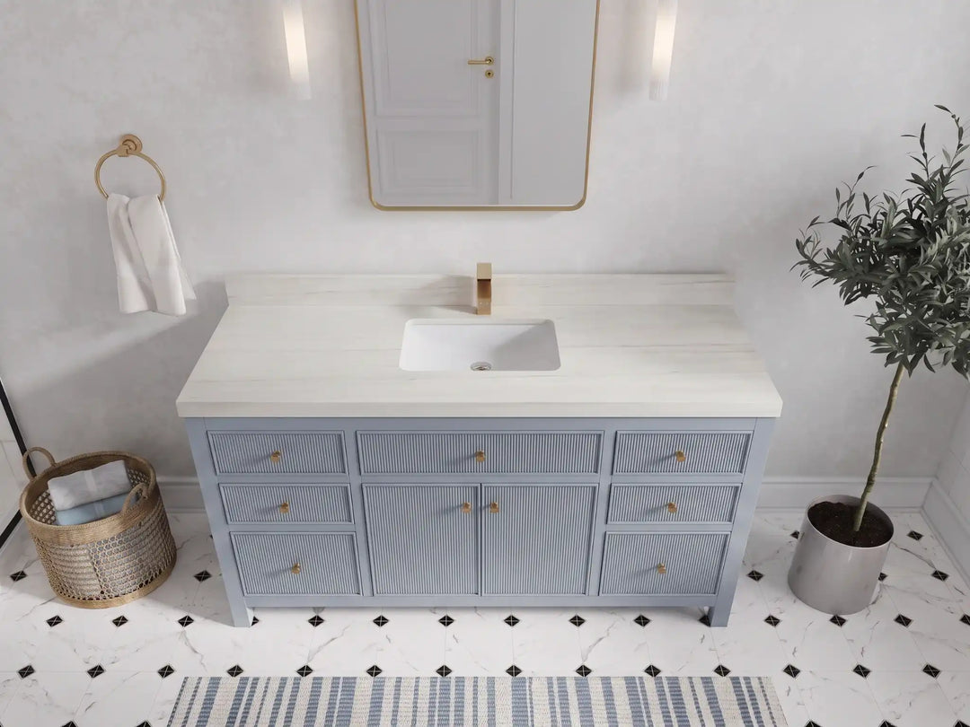 Sonoma 60 in W x 22 in D Free Standing Reeded Single Sink Bathroom Vanity | 
              
                Blue Heather
                
                  
             - SON_BLU_WHQZ_60S - photo №30