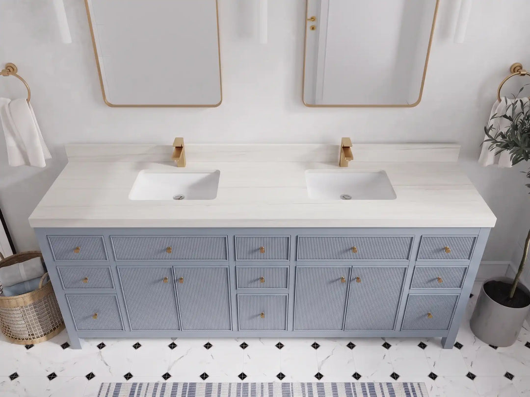 Sonoma 84 in W x 22 in D Free Standing Reeded Double Sink Bathroom Vanity | 
              
                Blue Heather
                
                  
             - SON_BLU_WHQZ_84D - photo №34