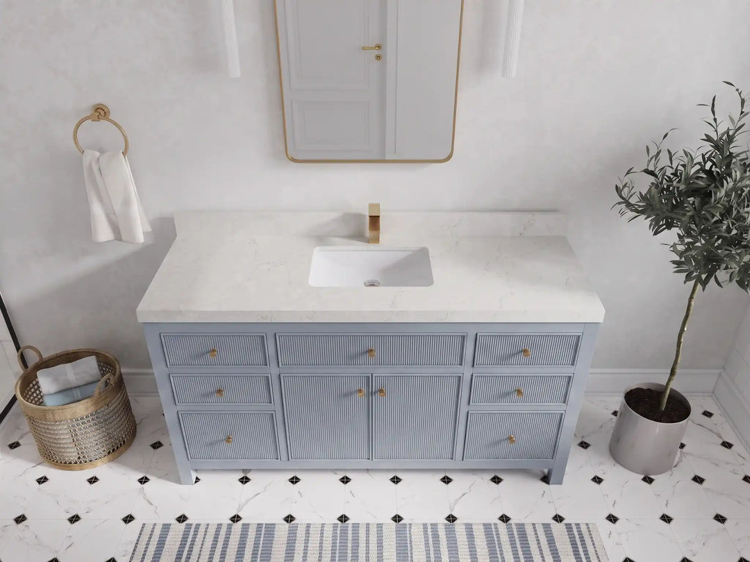 Sonoma 60 in W x 22 in D Free Standing Reeded Single Sink Bathroom Vanity | 
              
                Blue Heather
                
                  
             - SON_BLU_WHQZ_60S - photo №15