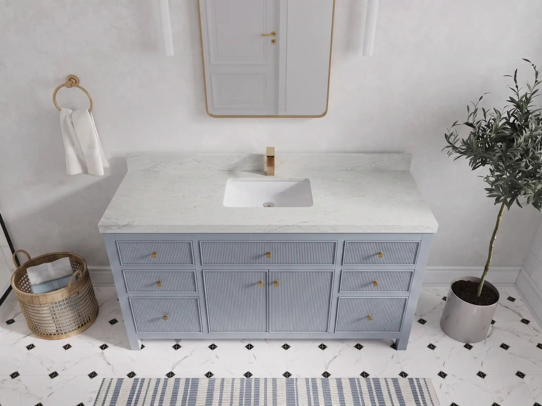 Sonoma 60 in W x 22 in D Free Standing Reeded Single Sink Bathroom Vanity | 
              
                Blue Heather
                
                  
             - SON_BLU_WHQZ_60S - photo №31