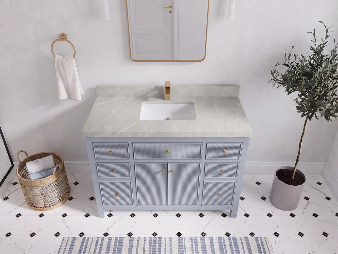 Sonoma 48 in W x 22 in D Free Standing Reeded Single Sink Bathroom Vanity | 
              
                Blue Heather
                
                  
             - SON_BLU_WHQZ_48S - photo №22