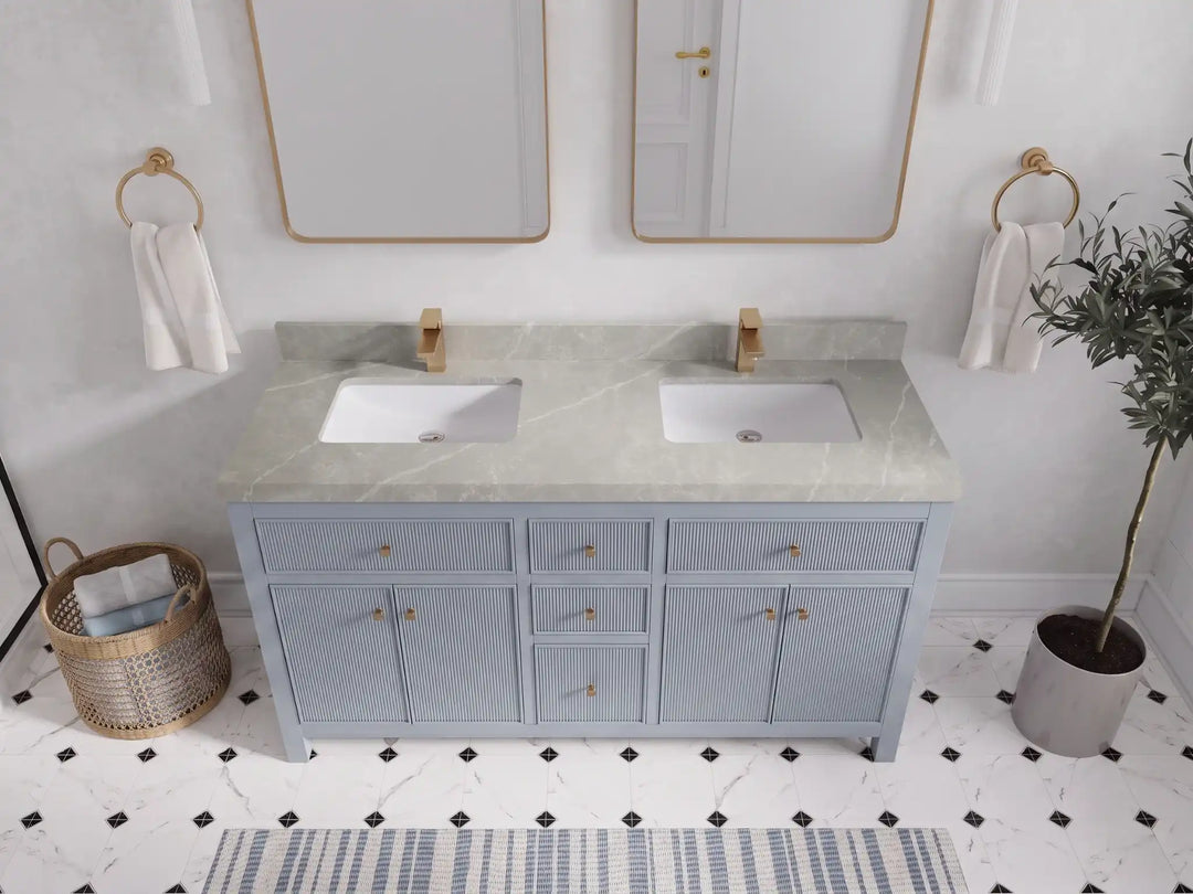 Sonoma 60 in W x 22 in D Free Standing Reeded Double Sink Bathroom Vanity | 
              
                Blue Heather
                
                  
             - SON_BLU_WHQZ_60D - photo №18