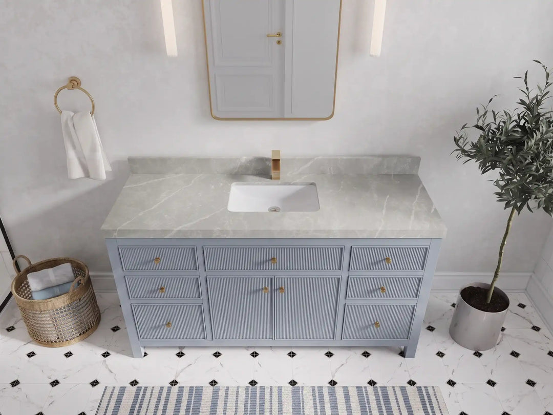 Sonoma 60 in W x 22 in D Free Standing Reeded Single Sink Bathroom Vanity | 
              
                Blue Heather
                
                  
             - SON_BLU_WHQZ_60S - photo №21