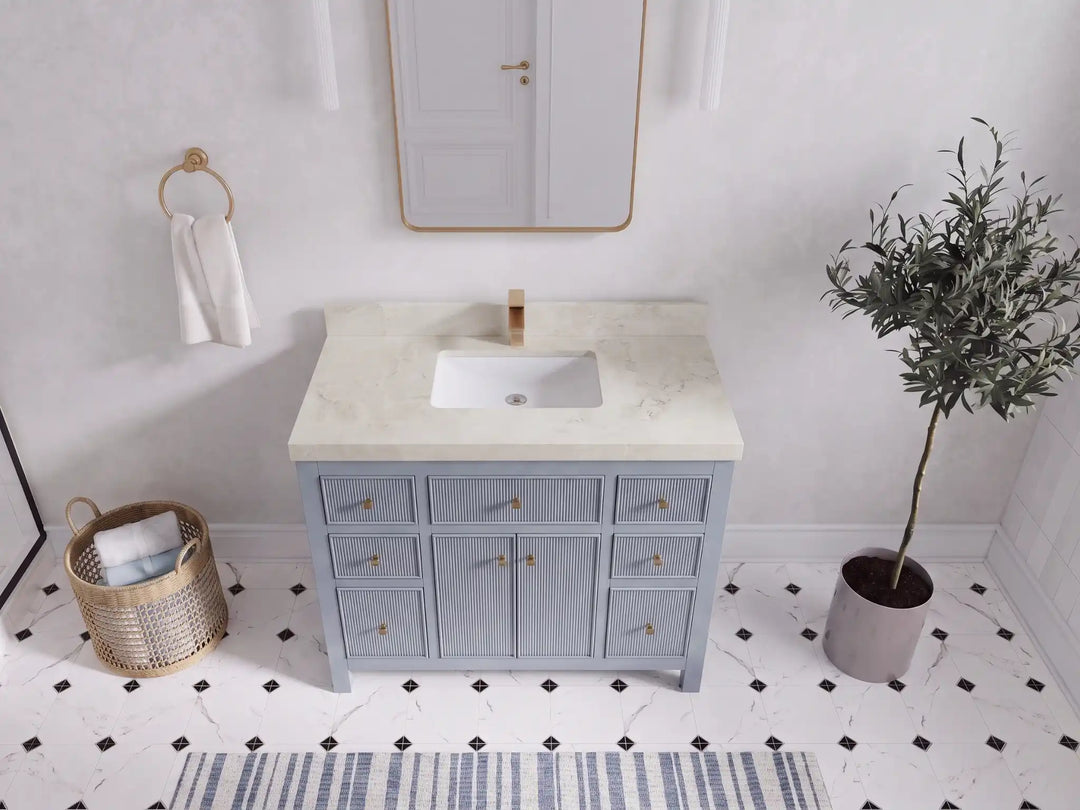 Sonoma 42 in W x 22 in D Free Standing Reeded Single Sink Bathroom Vanity | 
              
                Blue Heather
                
                  
             - SON_BLU_WHQZ_42 - photo №15