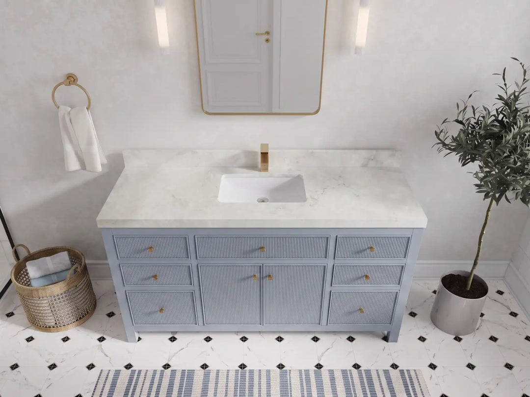 Sonoma 60 in W x 22 in D Free Standing Reeded Single Sink Bathroom Vanity | 
              
                Blue Heather
                
                  
             - SON_BLU_WHQZ_60S - photo №16