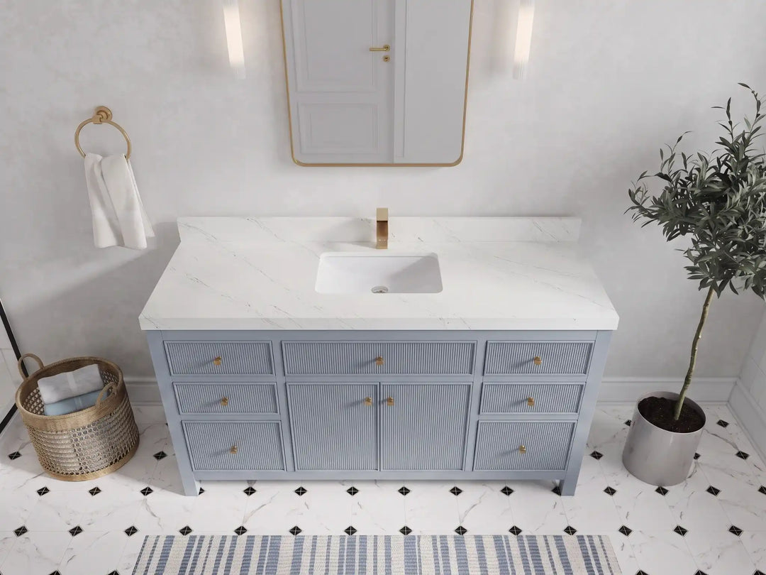 Sonoma 60 in W x 22 in D Free Standing Reeded Single Sink Bathroom Vanity | 
              
                Blue Heather
                
                  
             - SON_BLU_WHQZ_60S - photo №20