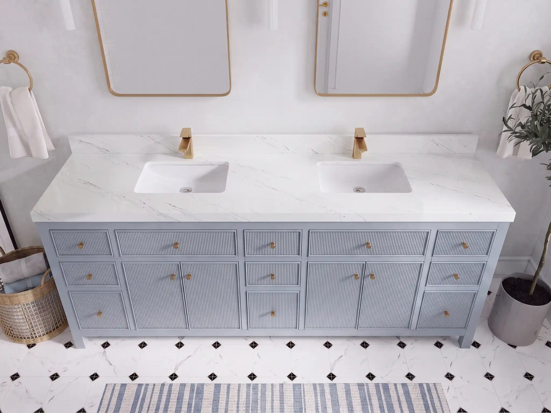 Sonoma 84 in W x 22 in D Free Standing Reeded Double Sink Bathroom Vanity | 
              
                Blue Heather
                
                  
             - SON_BLU_WHQZ_84D - photo №18