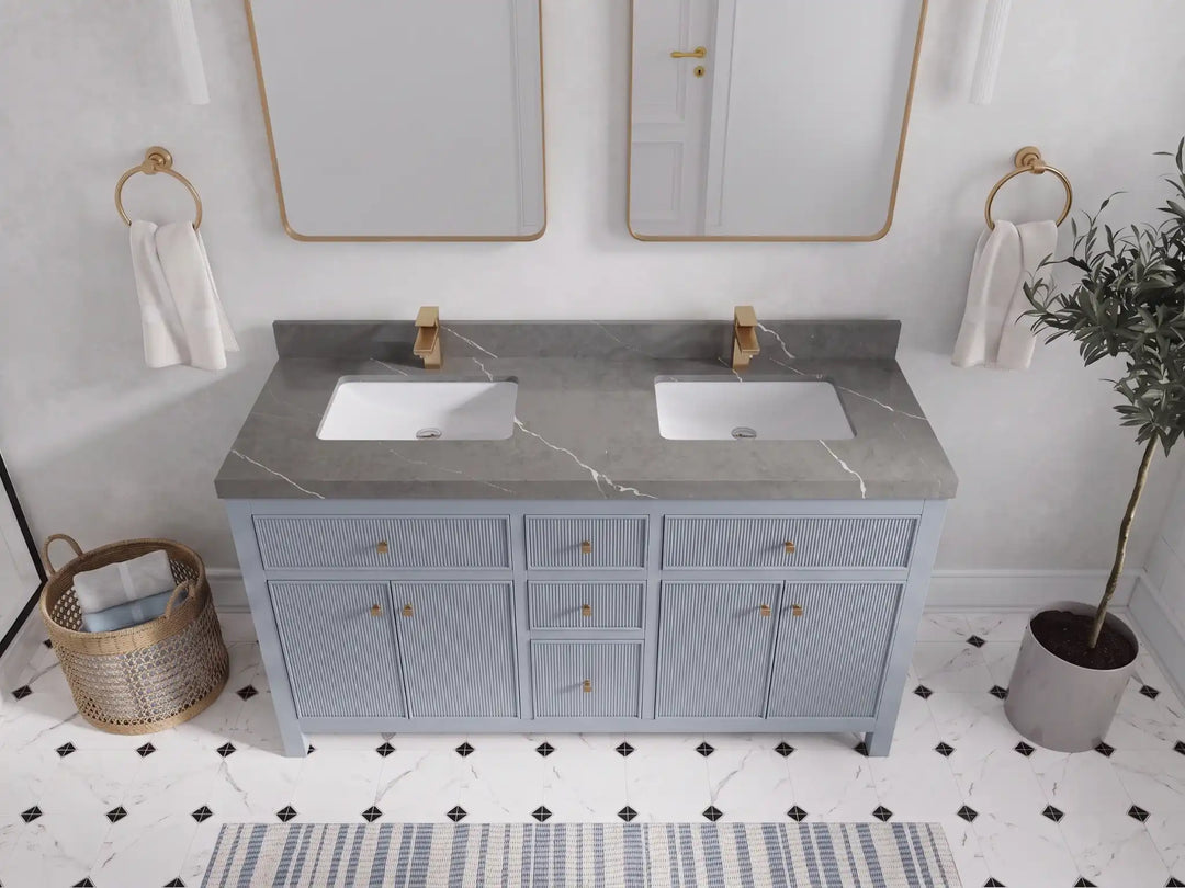 Sonoma 60 in W x 22 in D Free Standing Reeded Double Sink Bathroom Vanity | 
              
                Blue Heather
                
                  
             - SON_BLU_WHQZ_60D - photo №28