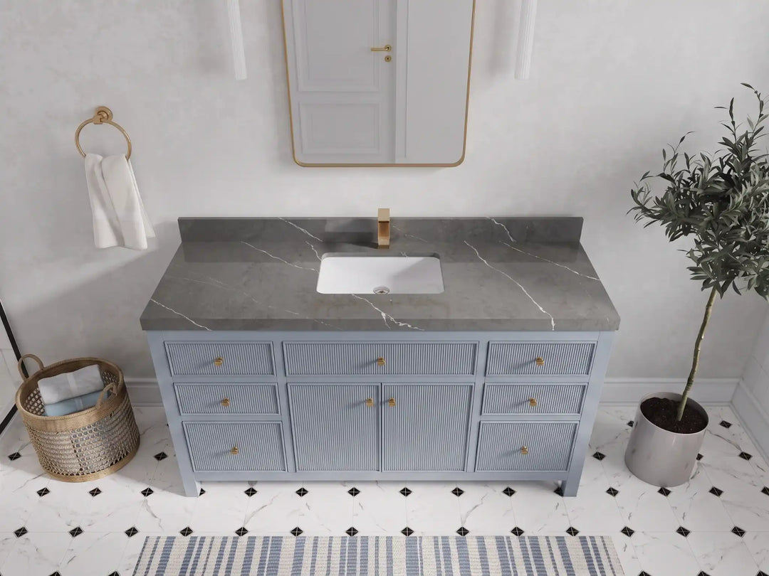 Sonoma 60 in W x 22 in D Free Standing Reeded Single Sink Bathroom Vanity | 
              
                Blue Heather
                
                  
             - SON_BLU_WHQZ_60S - photo №22