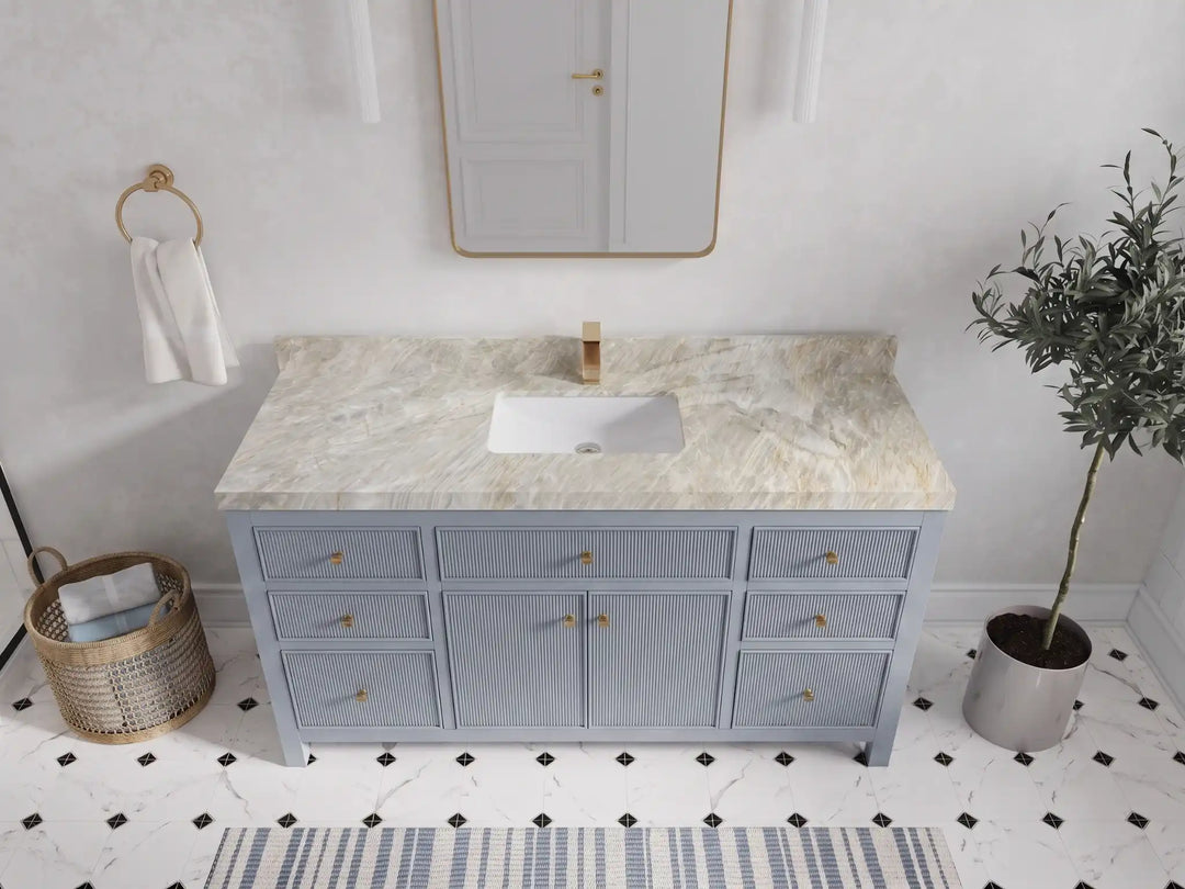 Sonoma 60 in W x 22 in D Free Standing Reeded Single Sink Bathroom Vanity | 
              
                Blue Heather
                
                  
             - SON_BLU_WHQZ_60S - photo №34